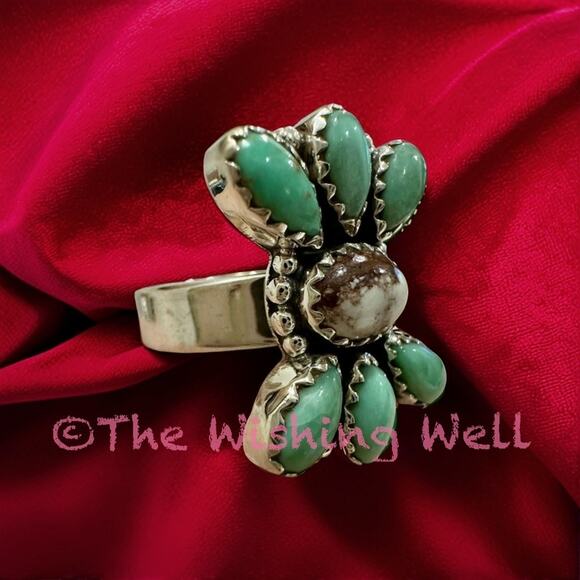 Kingman Turquoise Wildhorse Jasper Cluster Ring Sterling Silver Adjst 5-10 - Picture 6 of 6